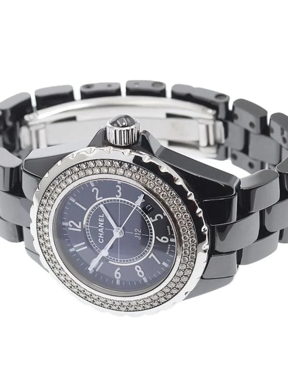 CHANEL J12 H0949 black ceramic diamond bezel Quartz Ladies Watch